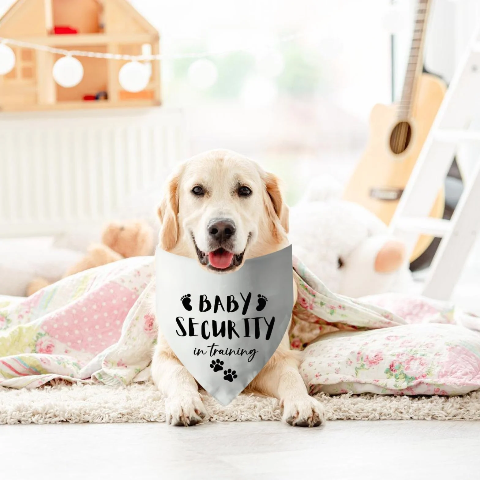 Bekecidi 2 bandane per cani, bandana triangolare bianca per annuncio di gravidanza, bandana per cani, sciarpa per animali domestici di grandi dimensioni, con stampa di sicurezza per bambini, accessori