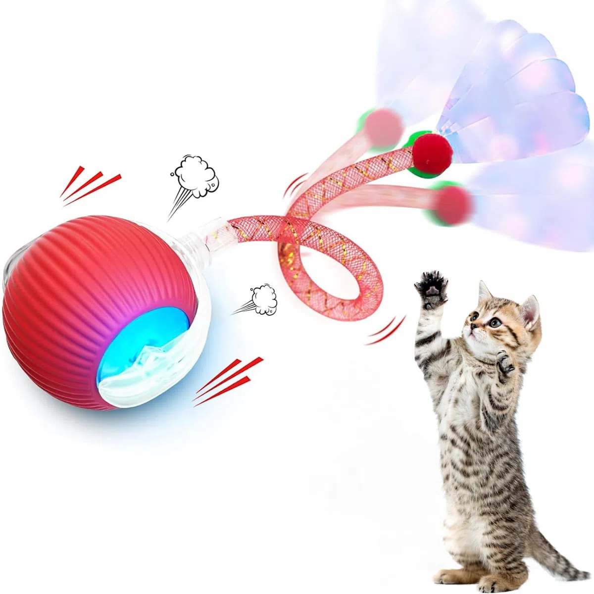 Giocattolo Intelligente per Gatti: Palla Interattiva Ricaricabile con Piuma – Stimola l’Istinto di Caccia, 3 Modalità & Movimenti Imprevedibili per Gatti Domestici