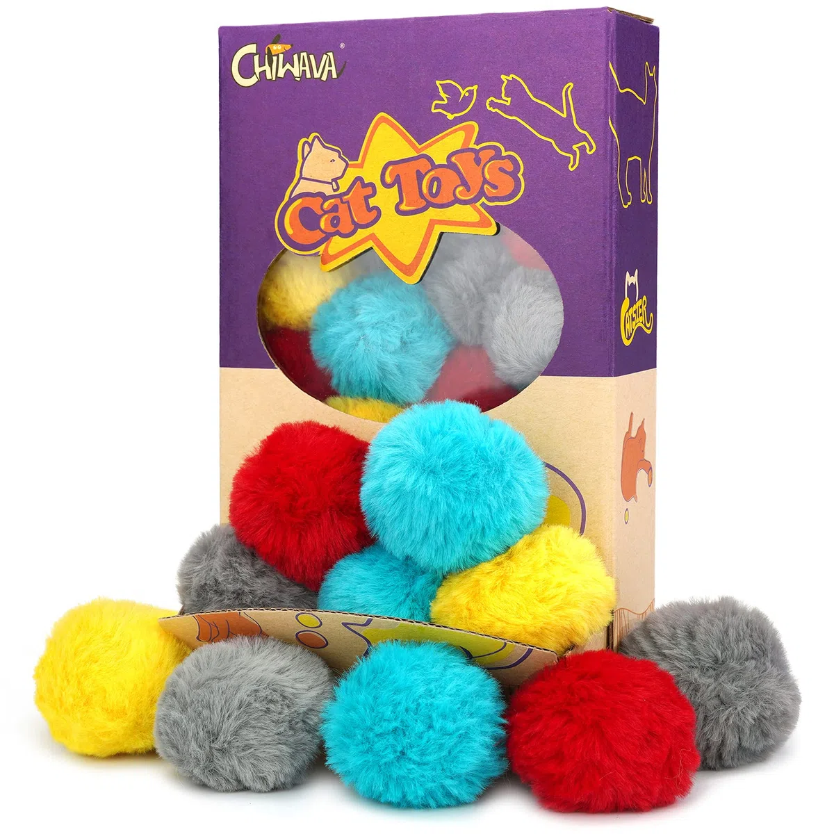 Chiwava 24 paquet 1.8" erba gatta Peloso Palla giocattolo per gatti Palline morbide di pom pom Gattino caccia Tranquillo Giocare