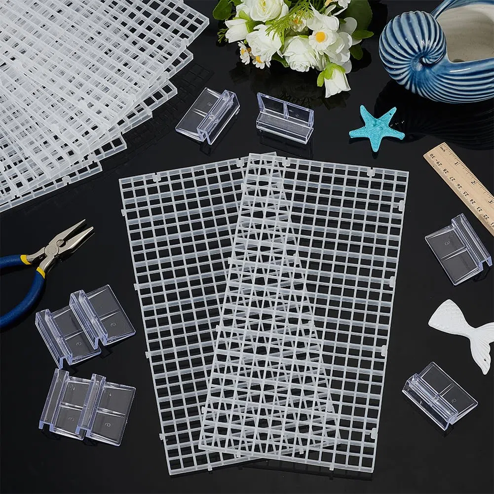BENECREAT 8 pz Coperchio Trasparente per Acquario, Copertura Superiore per Acquario Rettangolare da 15x29.7x0.7cm, Pannello Isolante in Griglia di Plastica con 8 Clip per Pannello di Copertura