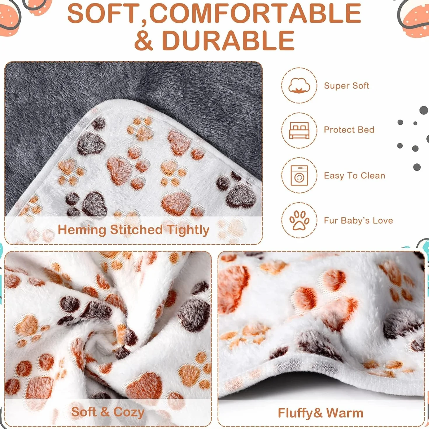 3 coperte per porcellini d'India, piccole coperte in pile, lavabile, assorbente, per criceti, porcellini d'India, coniglio, cincillà, furetto, 60 x 40 cm