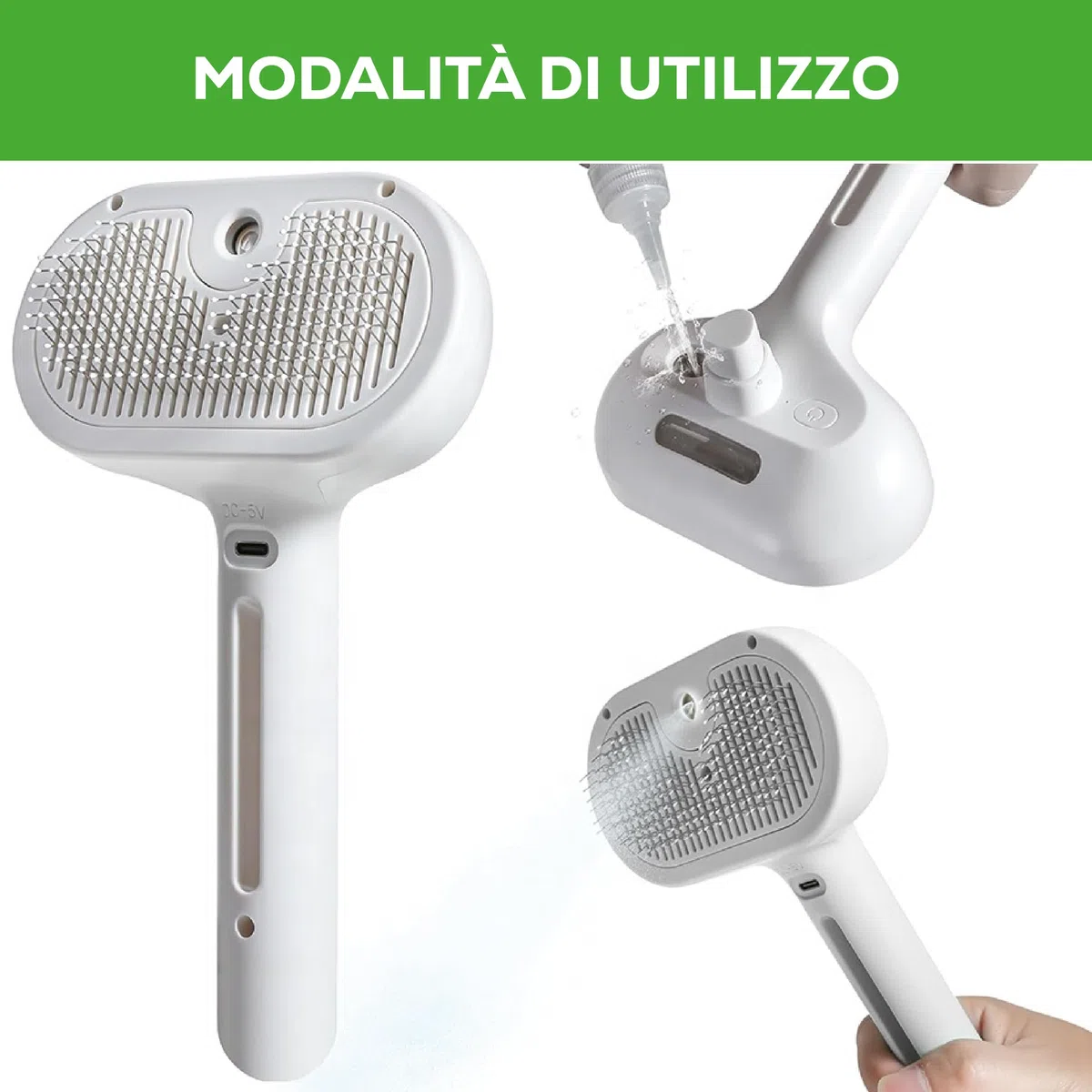 Spazzola a Vapore per Animali - Autopulente - Regolabile per Pelo Lungo e Corto