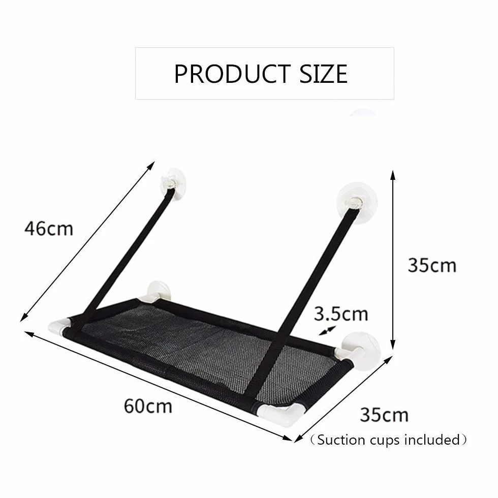 Ventosa Cat Hammock, Amaca da Finestra per Gatti, 4 Grandi Ventose, può Contenere Fino a 22lb, 60 * 35CM,Nero