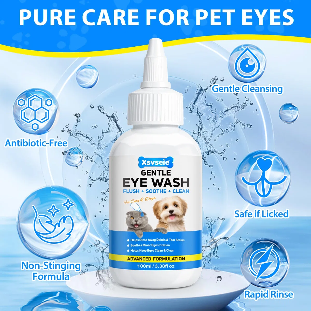Eye Rinse for Dogs, 100ML Collirio per Cani e Gatti 100% Naturale - Pulizia Occhi Cane (contagocce) - Gocce Argento Colloidale