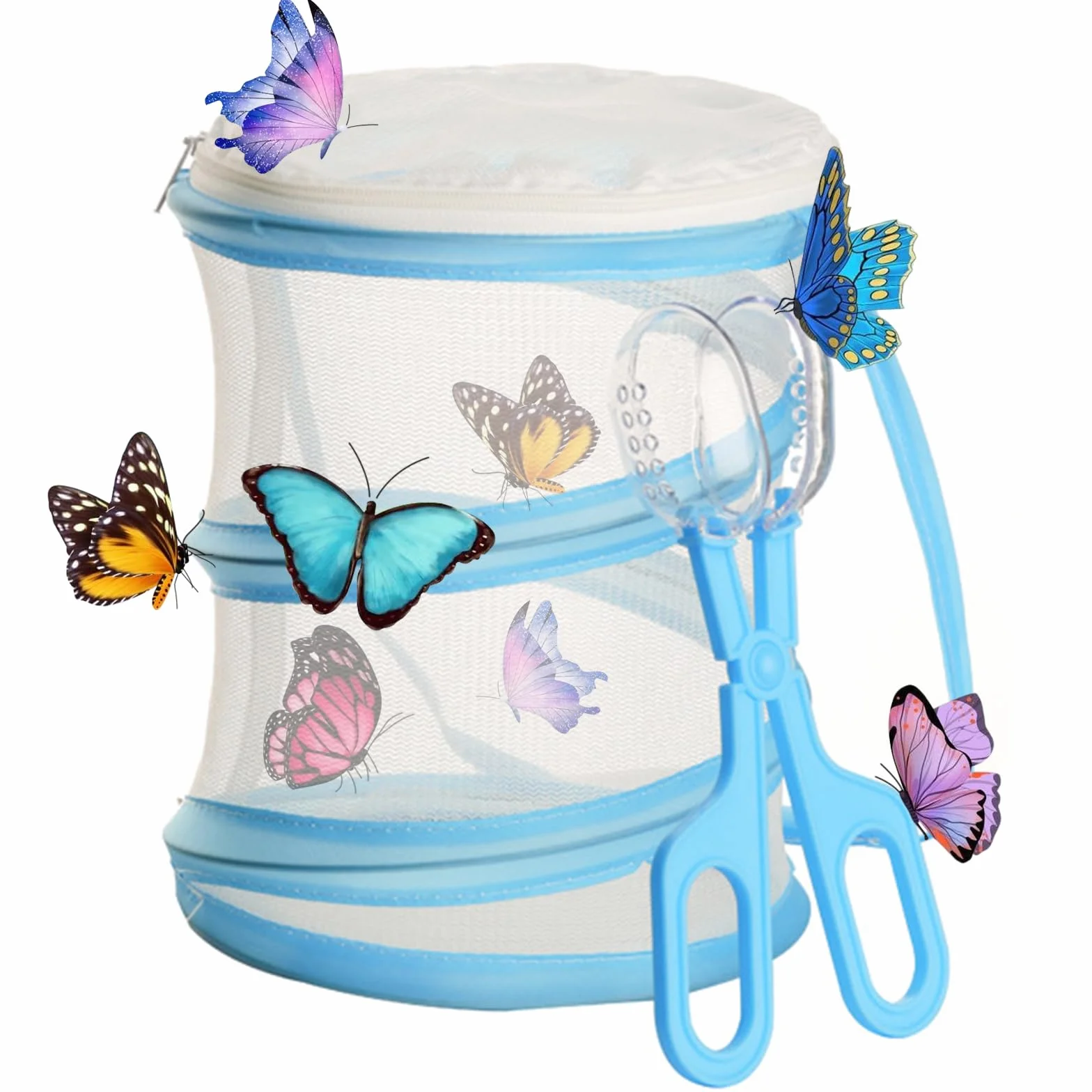 TAIZER Gabbia per Habitat Farfalla Butterfly Habitat Cage Gabbia per insetti Gabbia per farfalle Vegetale Habitat Vegetale Pieghevole Pop up Rettile Pieghevole Panno Allevamento Gabbie (blu)