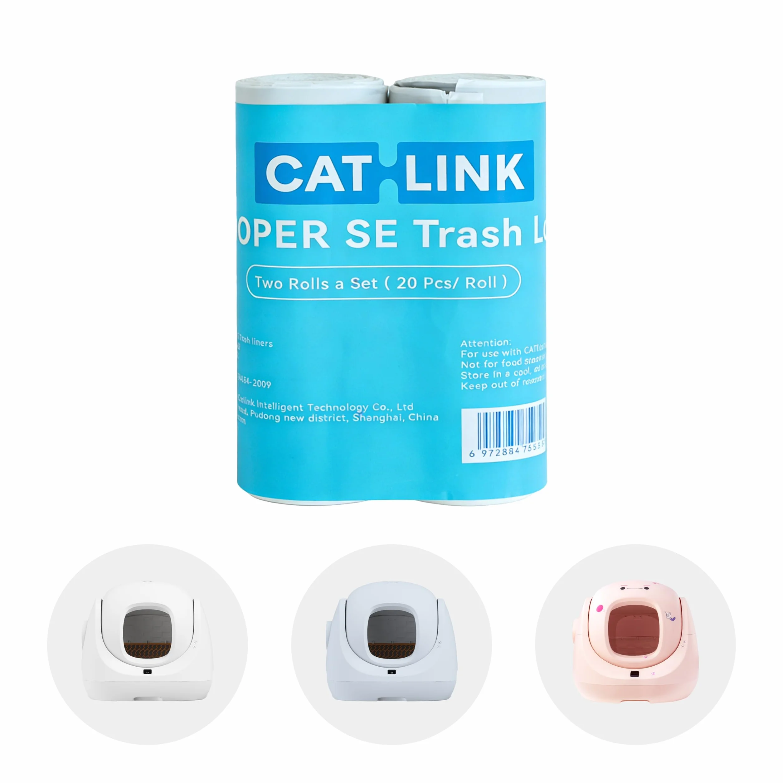 CATLINK Sacchetti di ricambio per lettiera autopulente Baymax | 40 pezzi (1 confezione = 2 rotoli) | Sacchetti antistrappo su misura e inodore