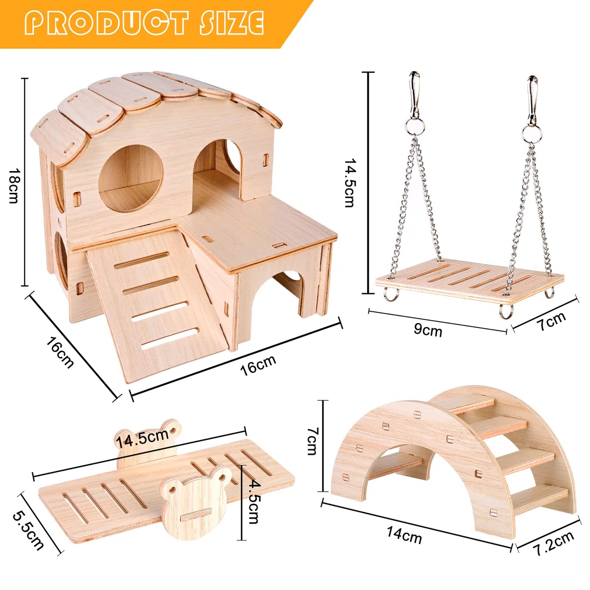Giocattoli Per Criceti in Legno, 4 Pezzi Giocattoli Da Masticare Per Criceti, Accessori Criceto in Legno Per Criceti, Coniglietti, Gerbilli, Porcellini D'india, Cincillà, Gabbia Per Criceti Fai-da-te