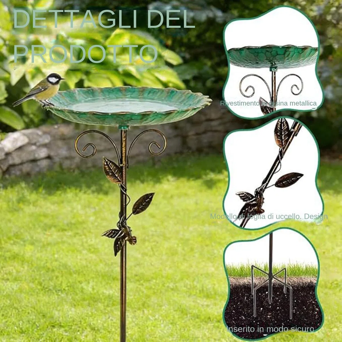 Vaschetta Decorativa per – Mangiatoia Alta 77 Cm, Fontana Esterna Rialzata, Supporto per da Giardino con Base A Picchetto | Decorazione del Giardino del Patio