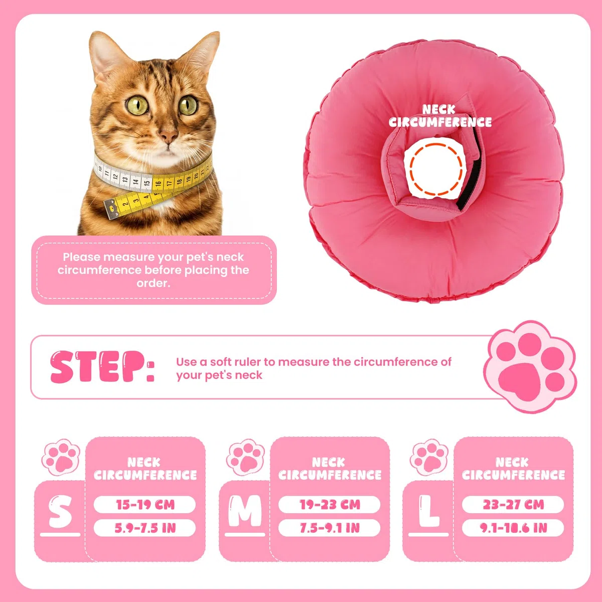 Collare Protettivo Gatto, Morbido Collare Elisabettiano Sterilizzato Ciambella per Gatti Collo Collare-Protettivo Elisabettiano Anti-Morso(Rosa, M)