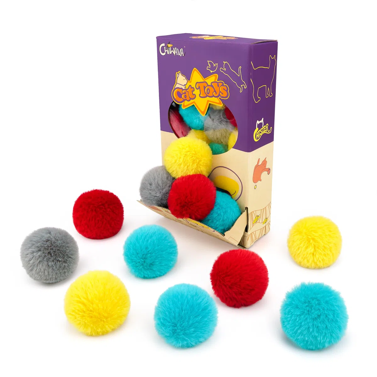 Chiwava 24 paquet 1.8" erba gatta Peloso Palla giocattolo per gatti Palline morbide di pom pom Gattino caccia Tranquillo Giocare