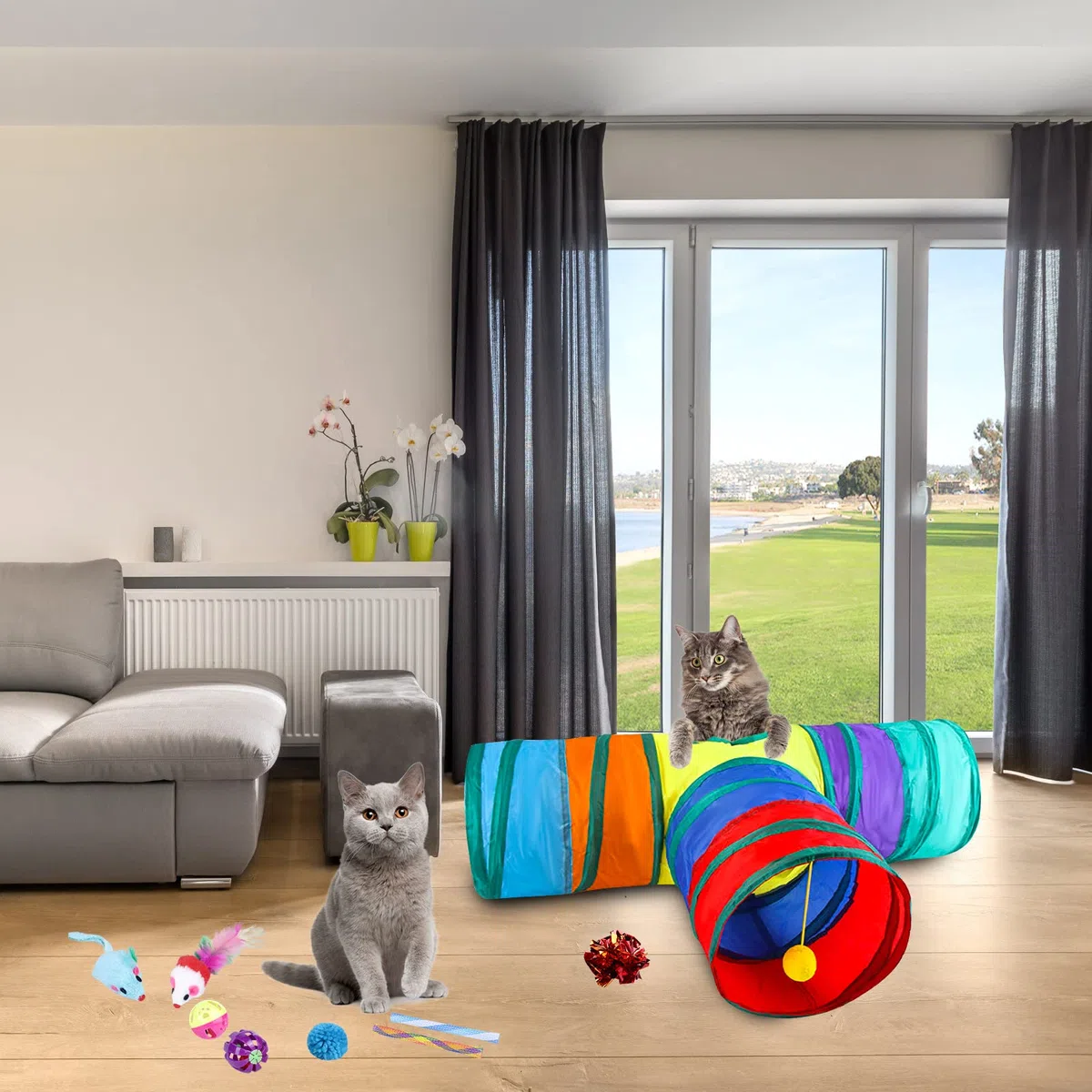 Vegena Set di Giocattoli per Gatti da 24 Pezzi: Tunnel Pieghevole a 3 Vie, Giocattolo Interattivo per Piccoli Animali, Adatto per Interni ed Esterni (Colorato)