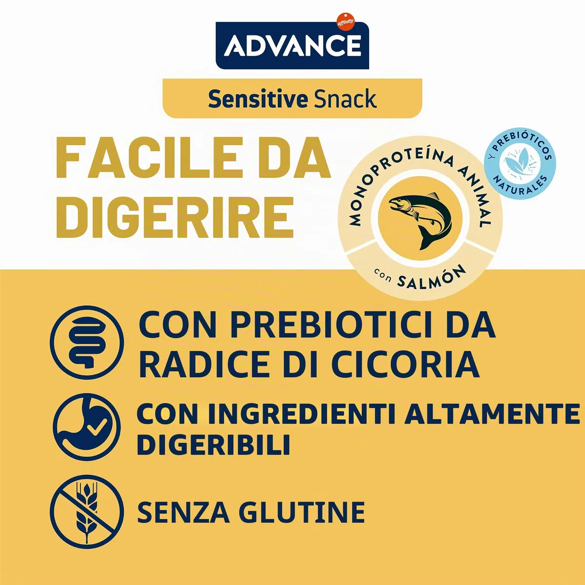 ADVANCE Snacks - Sensitive Snack per Cani con Sensibilitè Digestive e Sintomi Cutanei - Confezione 7 x 150gr - 1050gr