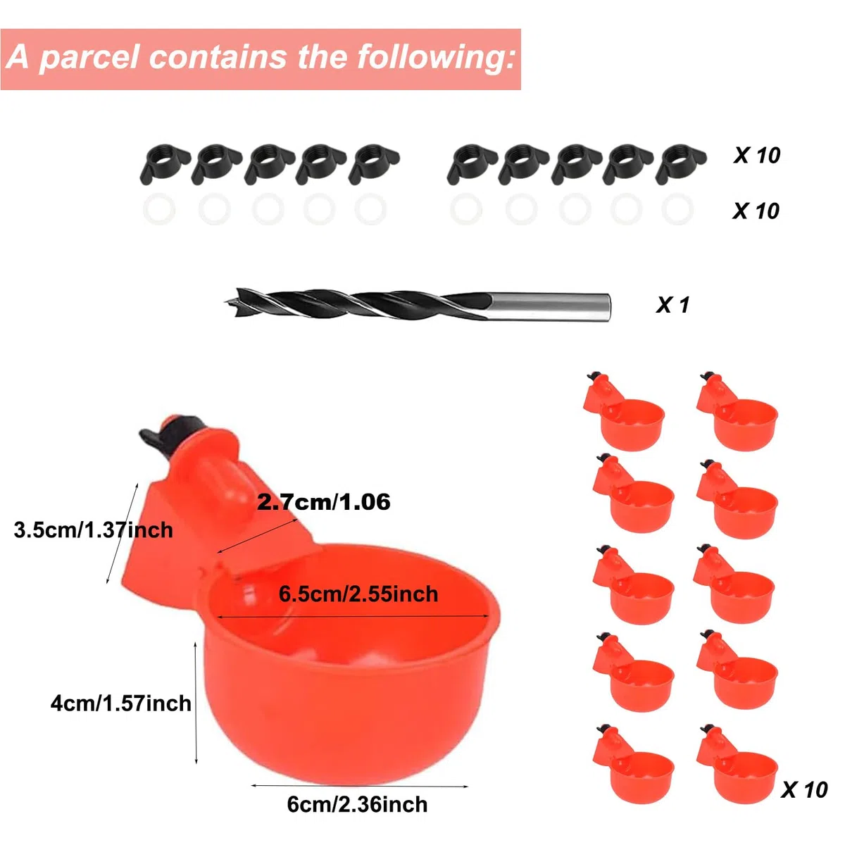 10 Pezzi Bevitori Automatici Pollo Ciotole in Plastica Automatico Pollo Bevitore Tazze Abbeveratoio per Galline con Trapano Abbeveratoio Galline DIY Kit per Uccelli, Piccioni, Polli, Anatre
