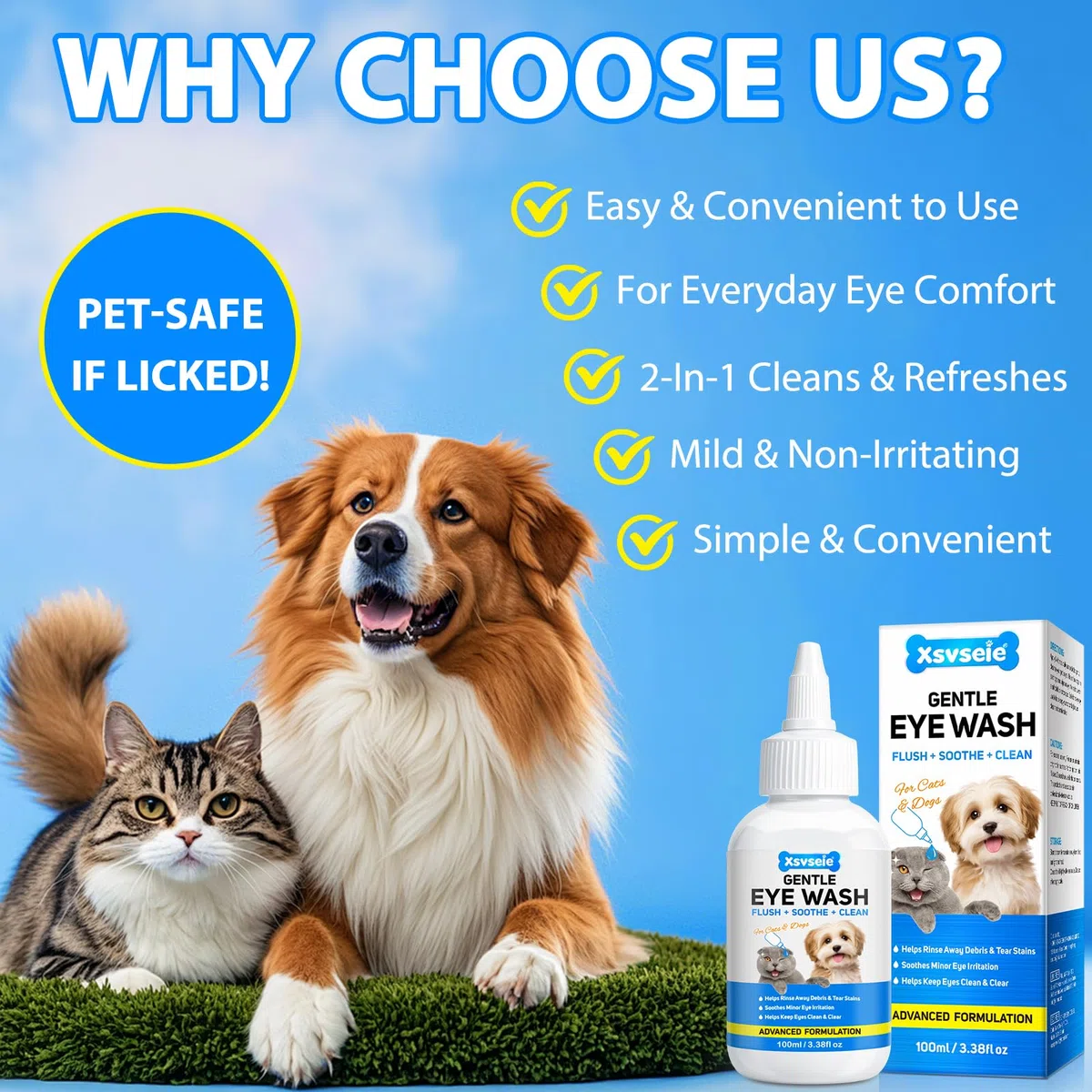 Eye Rinse for Dogs, 100ML Collirio per Cani e Gatti 100% Naturale - Pulizia Occhi Cane (contagocce) - Gocce Argento Colloidale