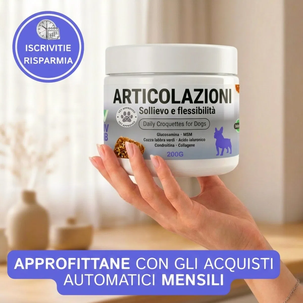 Condroprotettore Per Cani Prodotto In Europa 200 Soft Chews Integratore 100% Naturale Curcuma Acido Ialuronico Cozza Verde MSM Glucosamina Condroitina Salmone Collagene | Supporto Articolazioni Cane
