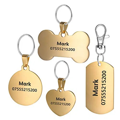 in Acciaio Inox Pet ID Etichette, Etichette e del Cane Gatto Etichette Personalizzato. Anteriore e Posteriore Engraving. (L, Cuore d'oro)