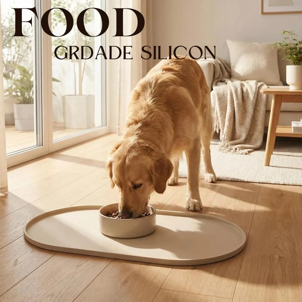 Tappetino per Cibo e Acqua in Silicone per Animali Domestici,Tappetino Ciotola Cane,Tappetino Silicone per Animali Senza BPA,Evitare Fuoriuscite di Acqua o Cibo,Facile da Pulire,48.5x28 cm
