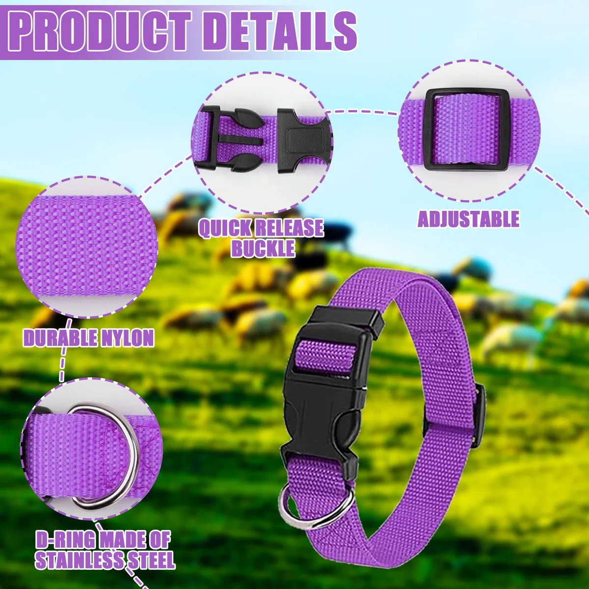 Funmo Collari per Animali da Fattoria: 5 Collari di Capra con Campana, Collare di Pecora con Campana, Regolabile in Nylon, Anti-Perdita