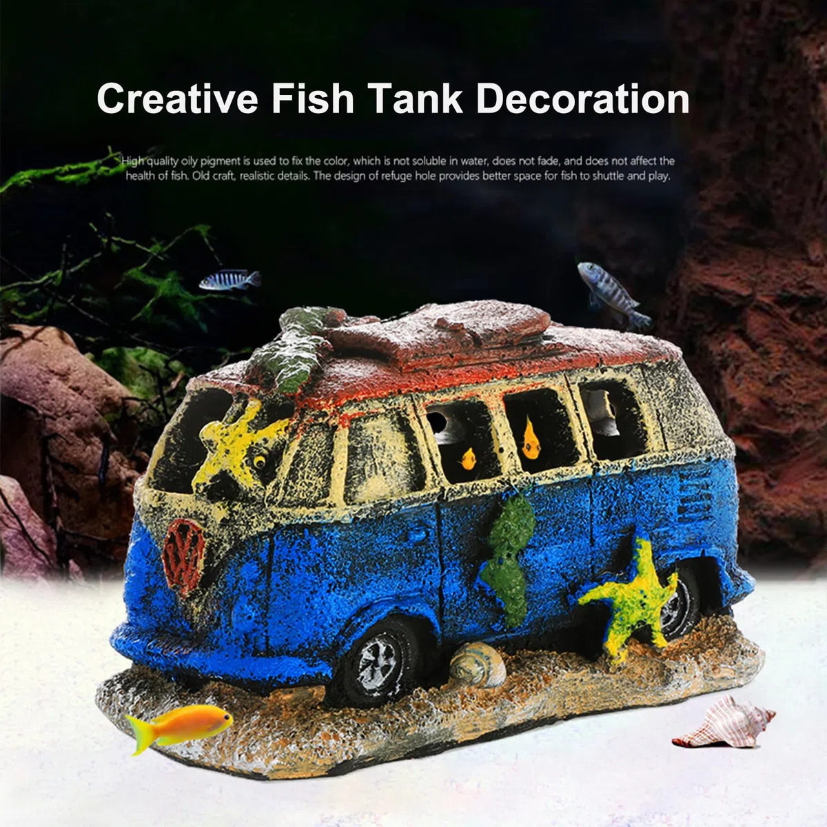 Decorazioni per Acquario, Ornamento per Serbatoio di Pesce, Ornamenti in Resina di Auto Decorazione Paesaggio Casa Grotta per Acquario, Piccola Casa per Pesci e Gamberetti