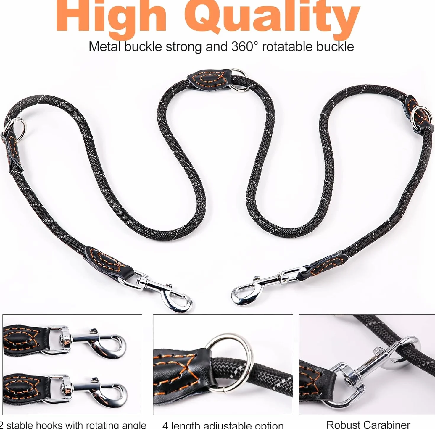 Guinzaglio per cani 5 m x 10 mm, 208 g, regolabile per ogni cane, guinzaglio multifunzione, doppio guinzaglio robusto, nero
