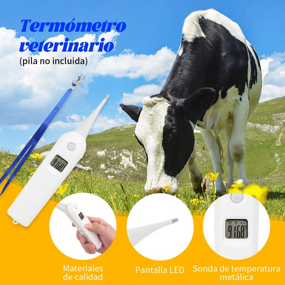 BORDSTRACT Termometro Elettronico Veterinario, Termometro Per Animali Domestici E Bovini, Display LCD, Grado, Facile da Pulire E Disinfet