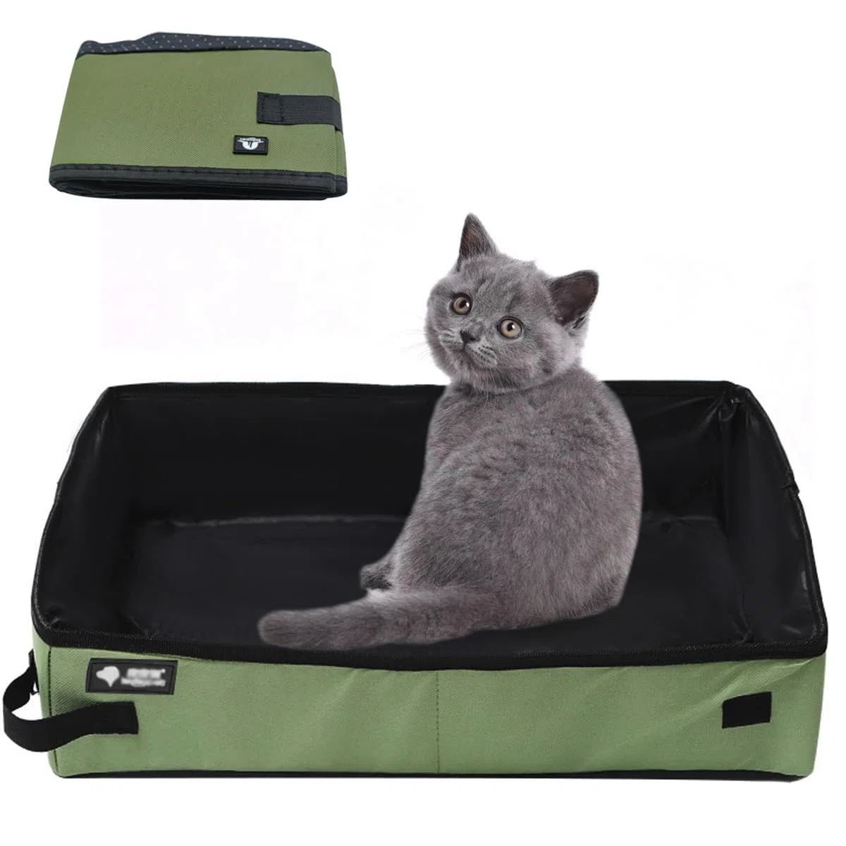 Lettiera da viaggio per gatti, lettiera portatile pieghevole per gatti, 50 x 40 cm, XL, impermeabile, pulita e morbida, adatta per esterni, campeggio, WC, parco, viaggi, casa, (XL, verde)