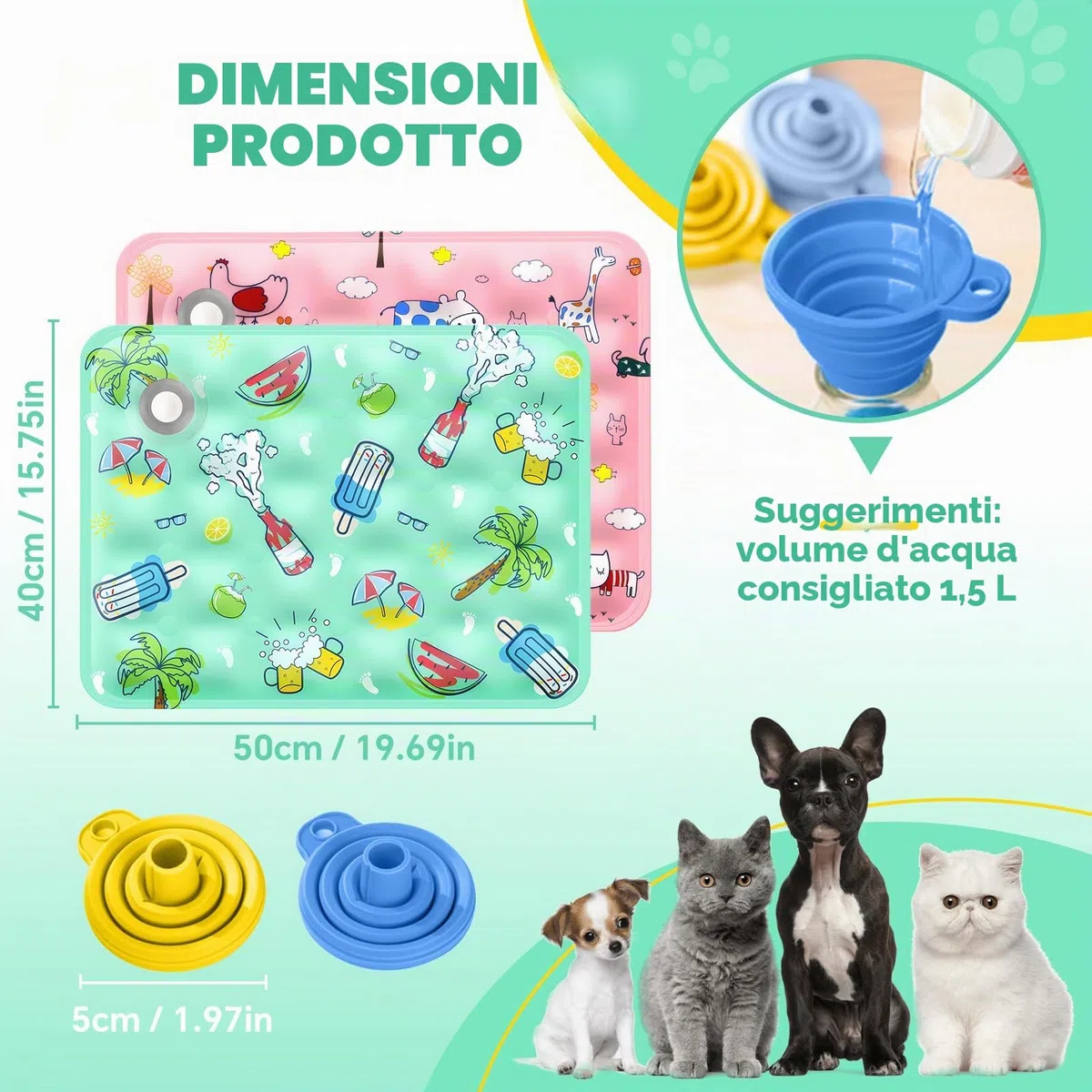 Tappetino Refrigerante 2 Pezzi 40x50cm per Cani e Gatti, Tappeto Rinfrescante in Estate (E)