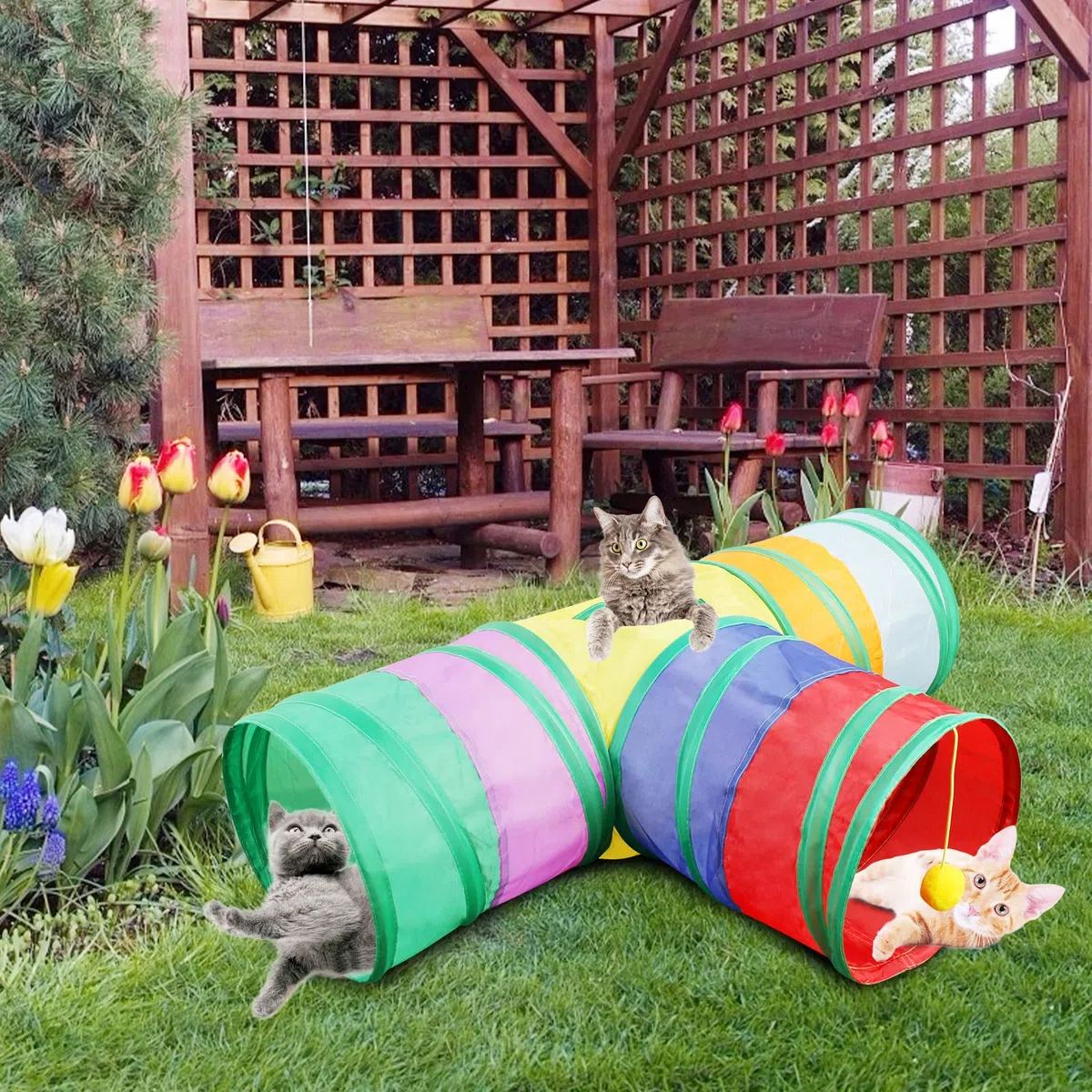 Vegena Set di Giocattoli per Gatti da 24 Pezzi: Tunnel Pieghevole a 3 Vie, Giocattolo Interattivo per Piccoli Animali, Adatto per Interni ed Esterni (Colorato)