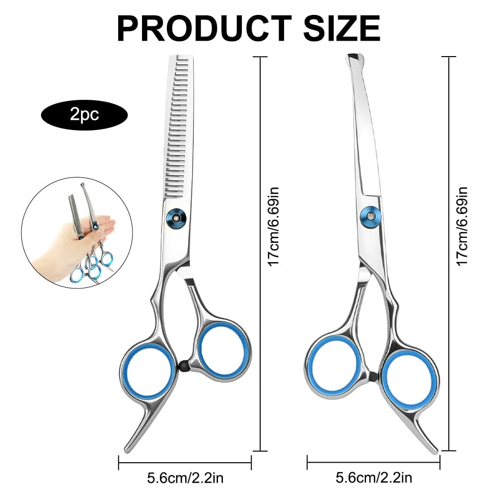Kit Forbici Toelettatura Cani, 2 Pezzi Toelettatura Cani Forbici Inox Inossidabile, con punta rotonda sicurezza, per la toelettatura di cani e gatti
