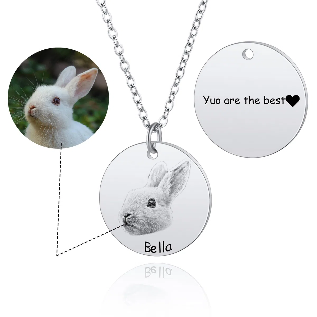 MeMeDIY Collana Personalizzata di Ritratto di Animali Domestici con Testo Foto Inciso Regali Commemorativi Personalizzati Regali per Amanti di Cani/Animali Domestici/Gatti
