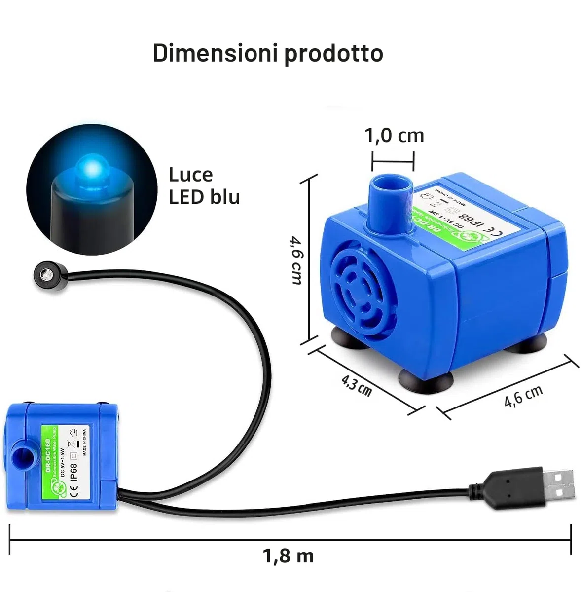 Pompa per fontana per gatti pompa di ricambio per gatti Acciai Inossidabili con luce a LED