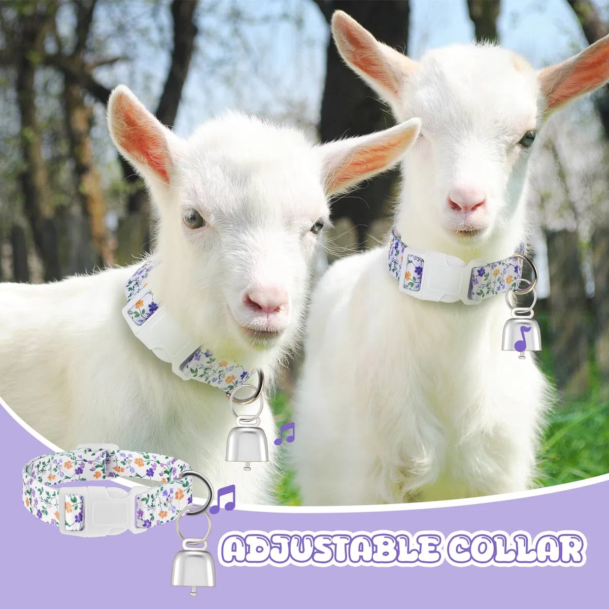 Talltalk Collari per capra con campane al pascolo, campana in rame e collare regolabile in nylon, set di campane in bronzo per l'estate, per piccoli animali da fattoria, pecora, mucca, pecora