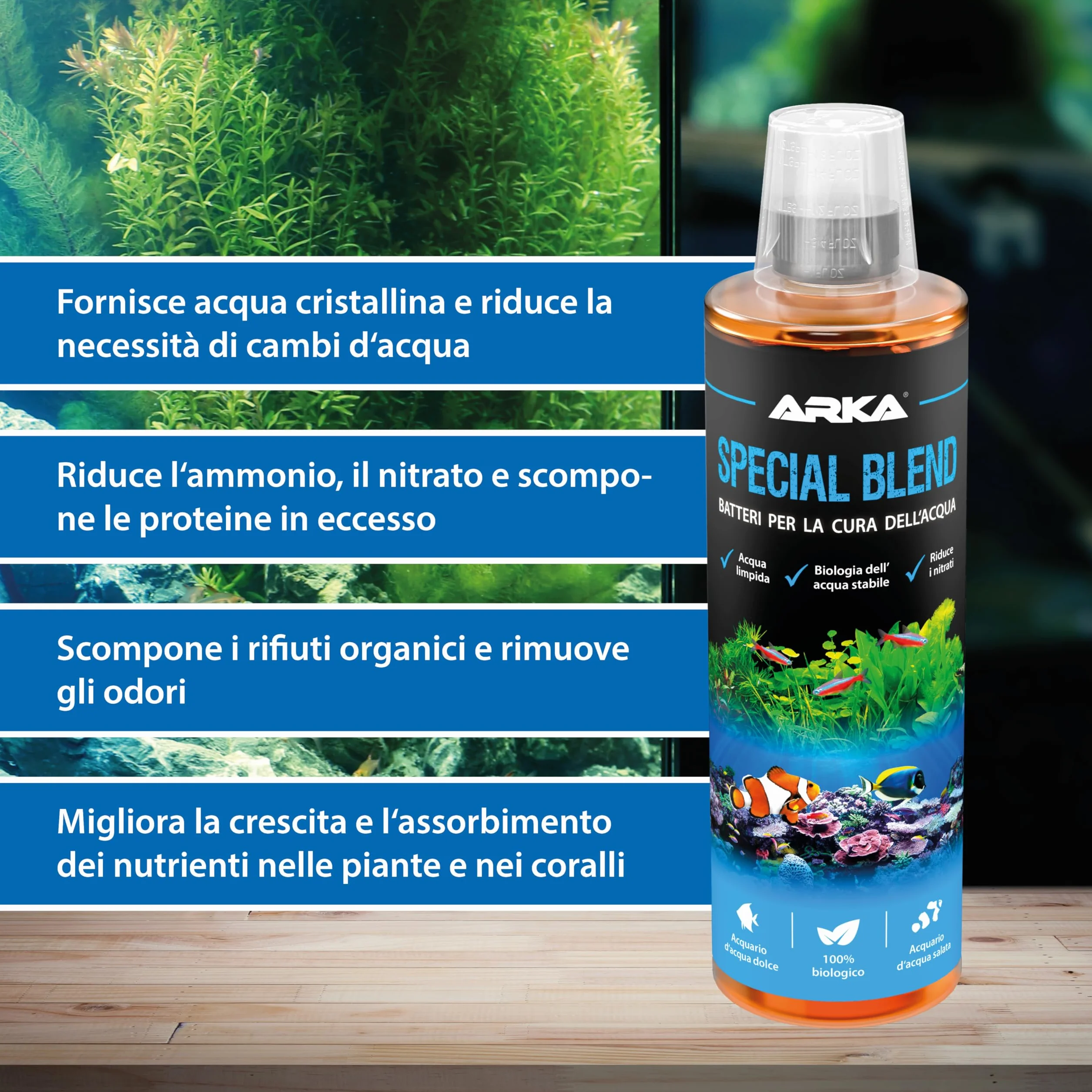 ARKA Special Blend – 473 ml – batteri per acquari d’acqua dolce e marina – riduce nitrati e rifiuti organici – contribuisce alla qualità dell’acqua e favorisce un ecosistema stabile