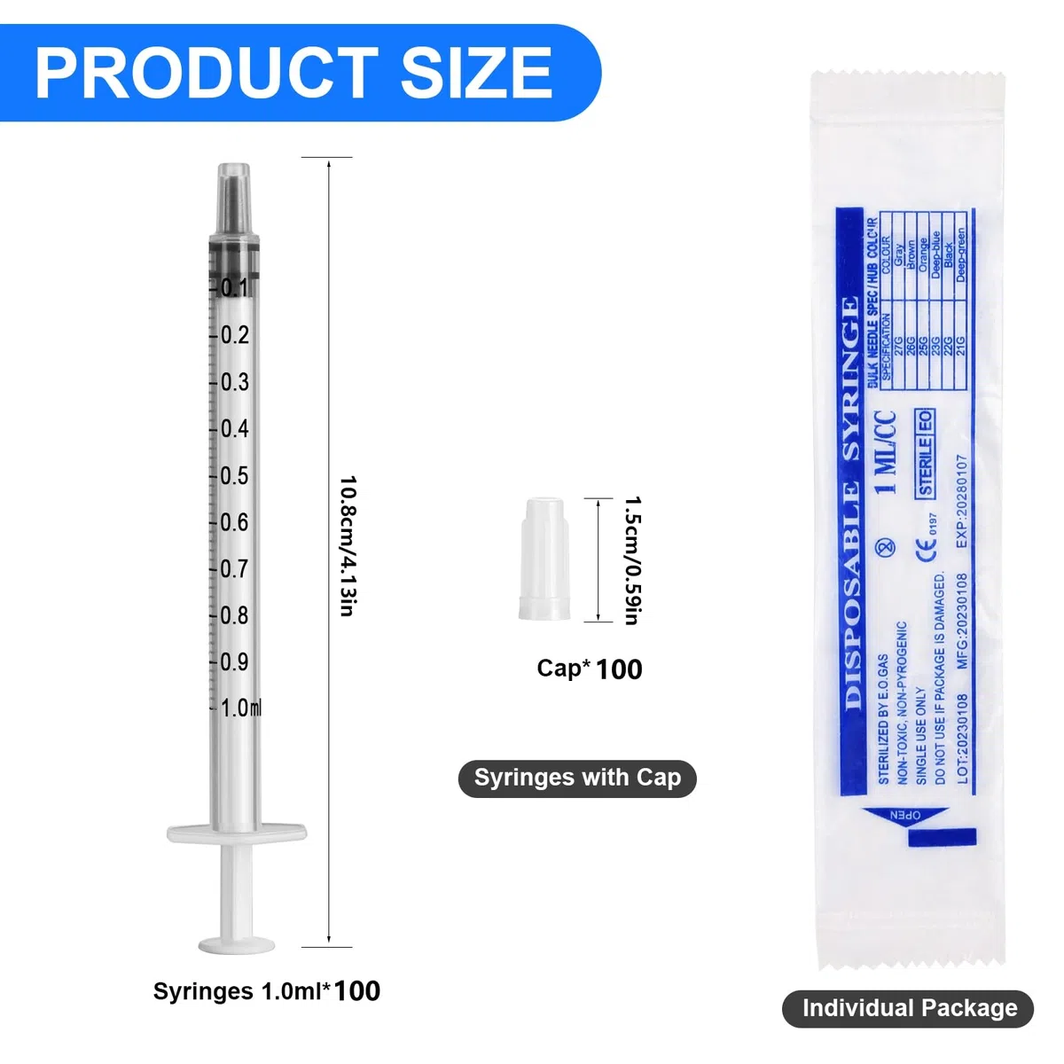 100 siringhe per colostro da 1 ml con tappi senza ago, in plastica per riempire e misurare liquidi, siringa da 1 ml per laboratori scientifici, irrigazione delle piante