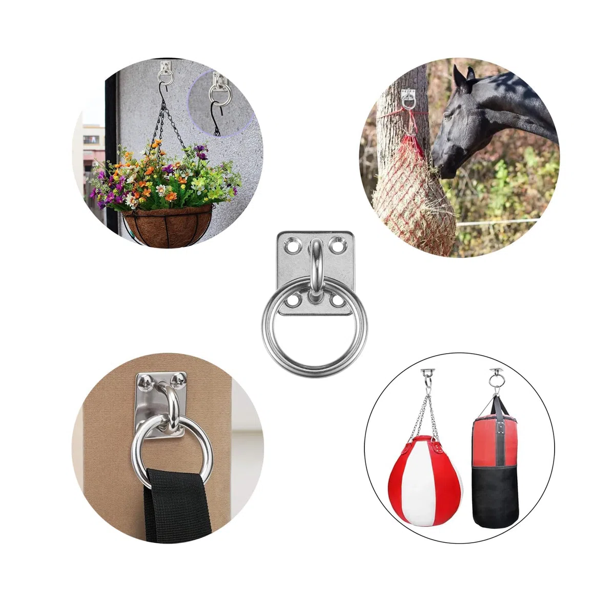 NIYATA 2 anelli per cravatta su piastra, 35 mm x 30 mm, in acciaio inossidabile 304 pesante, anelli per legare cavalli, accessori per corda per terrazze, piastra con occhiello per stabilità e legatura