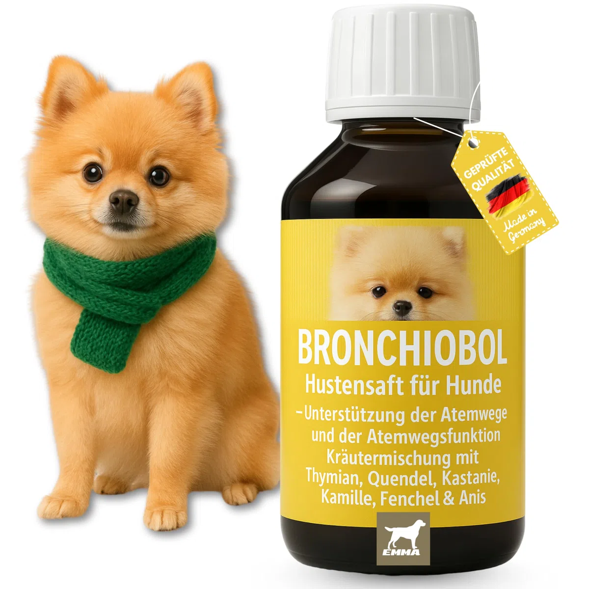 Sciroppo per la tosse per cani I Erbe bronchiali al timo I Gocce + finocchio all'anice I Rimedio per la tosse per vie aeree lenitive per tosse e raffreddore del cane I Miscela di erbe del cane 100ml
