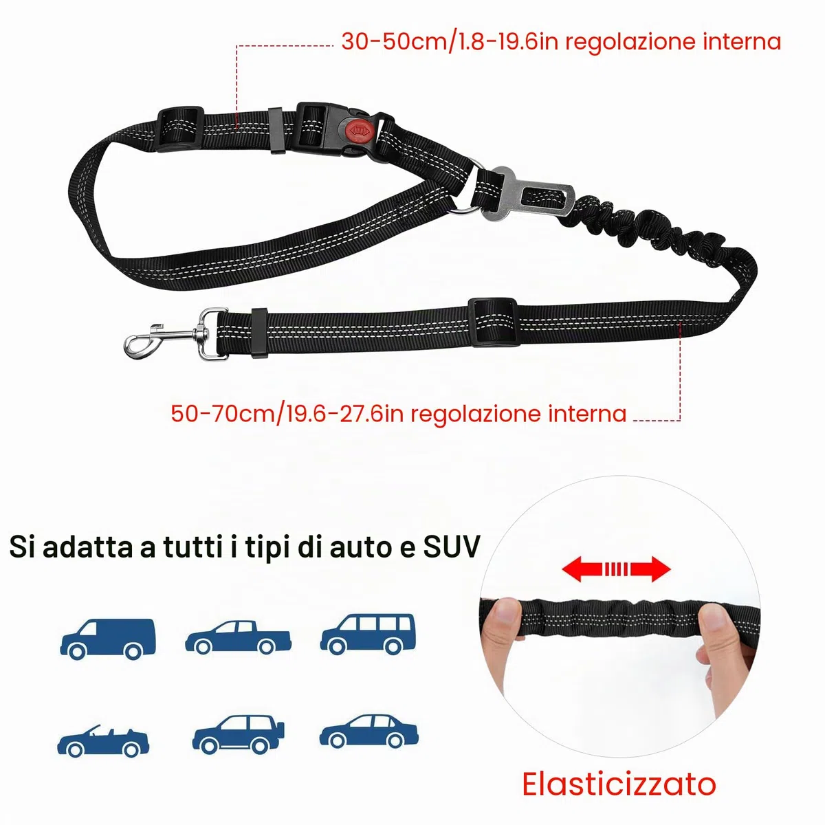 2 Pezzi Regolabile Cintura Sicurezza Cani Auto, Animale Ammortizzante Elastico Antiurto Cintura di Sicurezza Auto Adatto per Automobili(Nero+Rosa)