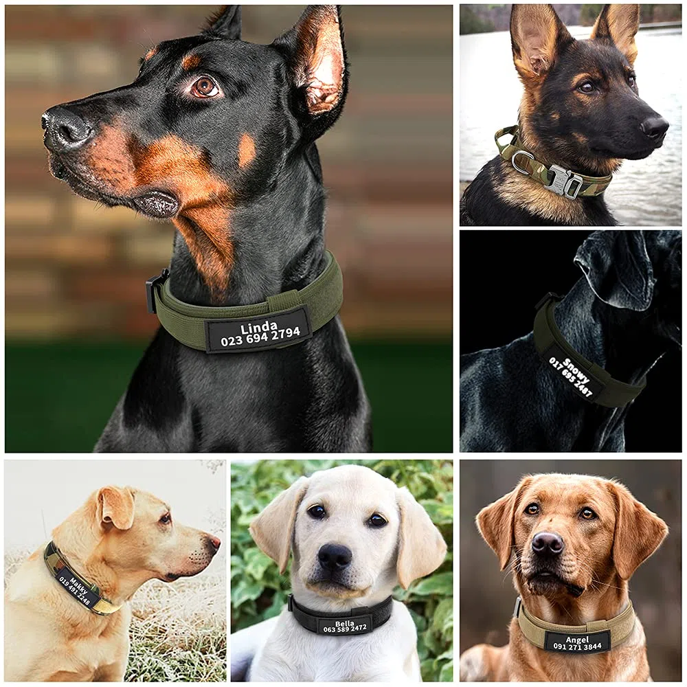 Collare tattico personalizzato per cani di taglia media e grande, collare militare personalizzato con nome e numero di telefono (stile A)