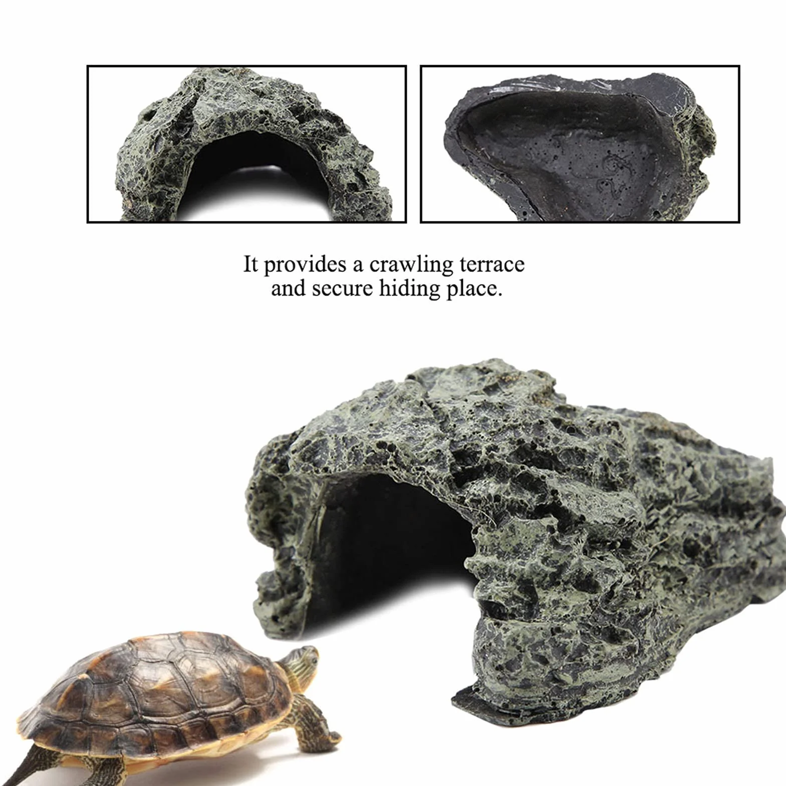 Reptology Shale Ledge Cave Hideout Rock den per Tartarughe, Anfibi Pesci Grotta in Resina Decorativa per Acquari Terrari(B-025A)