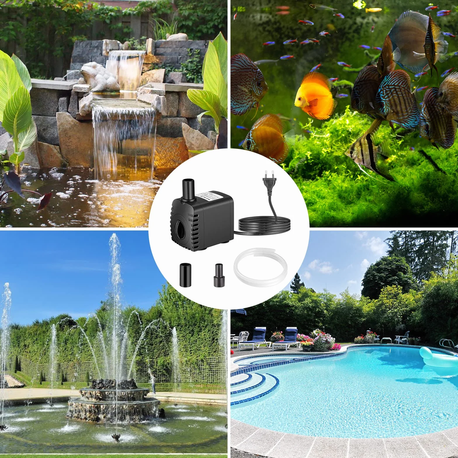 8 W Pompa dell'acqua sommergibile 600 L/H AC220-240 V con 2 ugelli per acquario acquario laghetto fontane giardino sistema