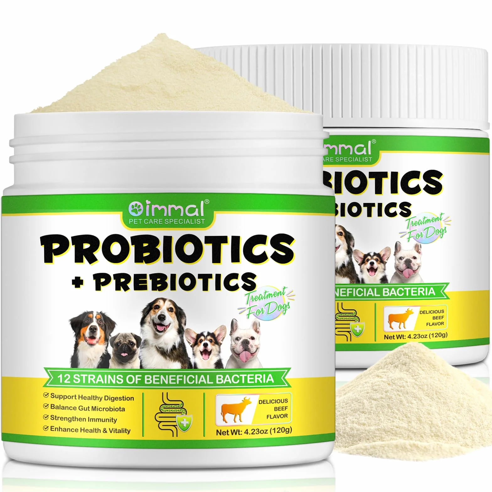 Probiotico In Polvere Per Cani - Ricco Di Prebiotici - 12 Ceppi Di Batteri Benefici, Favorisce Una Digestione Sana, Equilibra La Flora Intestinale, Rafforza Il Sistema Immunitario 120g