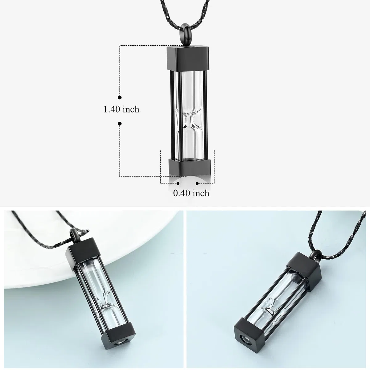Clessidra di vetro cremazione gioielli per cenere contenitore fiala urna collana ciondolo in acciaio inox cilindro bottiglia Memorial cremazione Keepsake gioielli per donne/uomini
