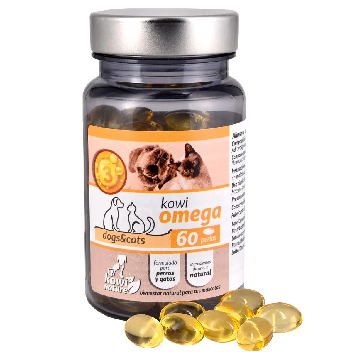 Perle di omega 3 per cani e gatti a base di olio di salmone e acciuga e vitamina E, ideali per integrare la dieta BARF, disponibili in diversi formati da 60 e 90 perle. (60 perlas)