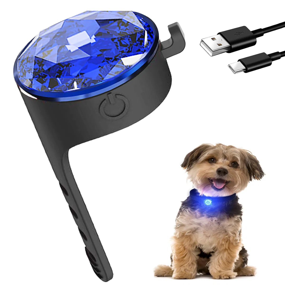 Tubasion Ciondolo luminoso per cani, USB-C ricaricabile, 100% impermeabile, LED lampeggiante, per la scuola, luci per cani per passeggiate notturne (blu).