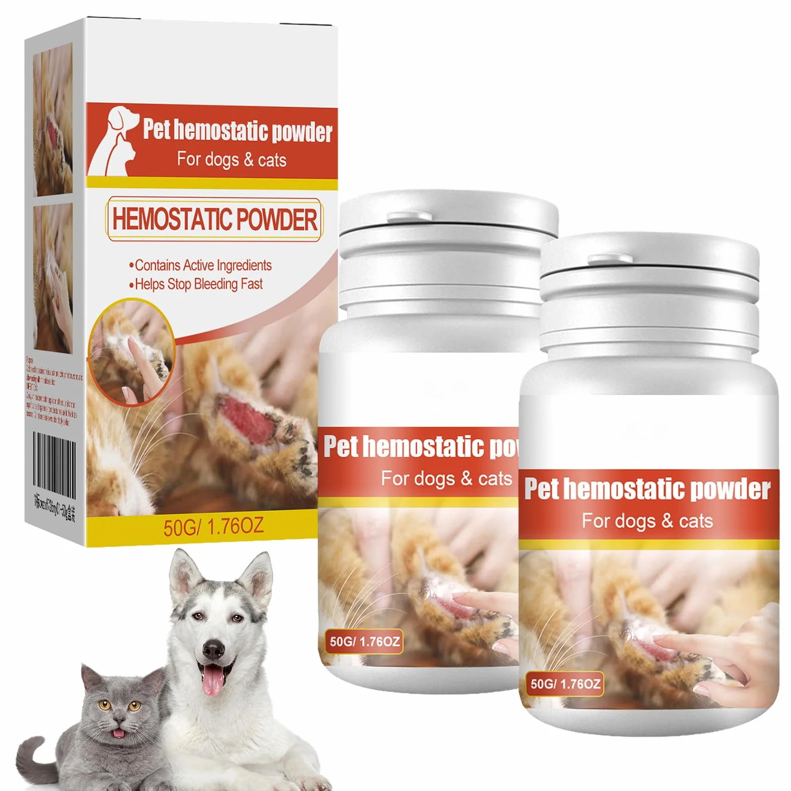 Polvere Emostatica per Cani,2pcs Polvere Stitica Sicura per Cani e Gatti,Polvere Emostatica Sicura per Cani e Blood,Cura Emostatica per Animali Domestic