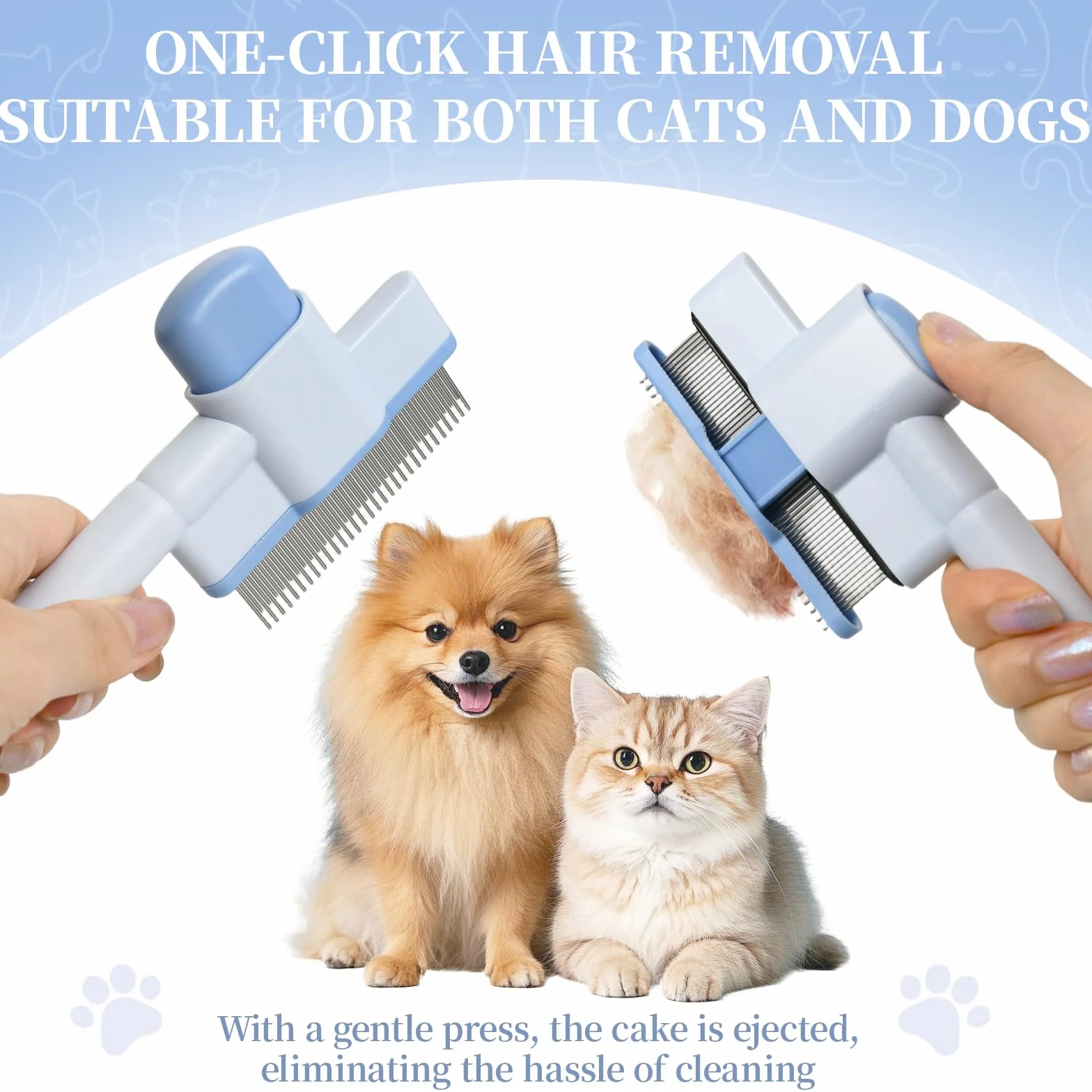 Spazzola per Gatti, Spazzola Gatti e Cani, per Capelli Fluttuanti, Pulizia con Un Clic, 1mm Denti Rondati in Acciaio Inossidabile, Spazzola Gatto Pelo Corto e Lungo, Delicato Sulla Pelle