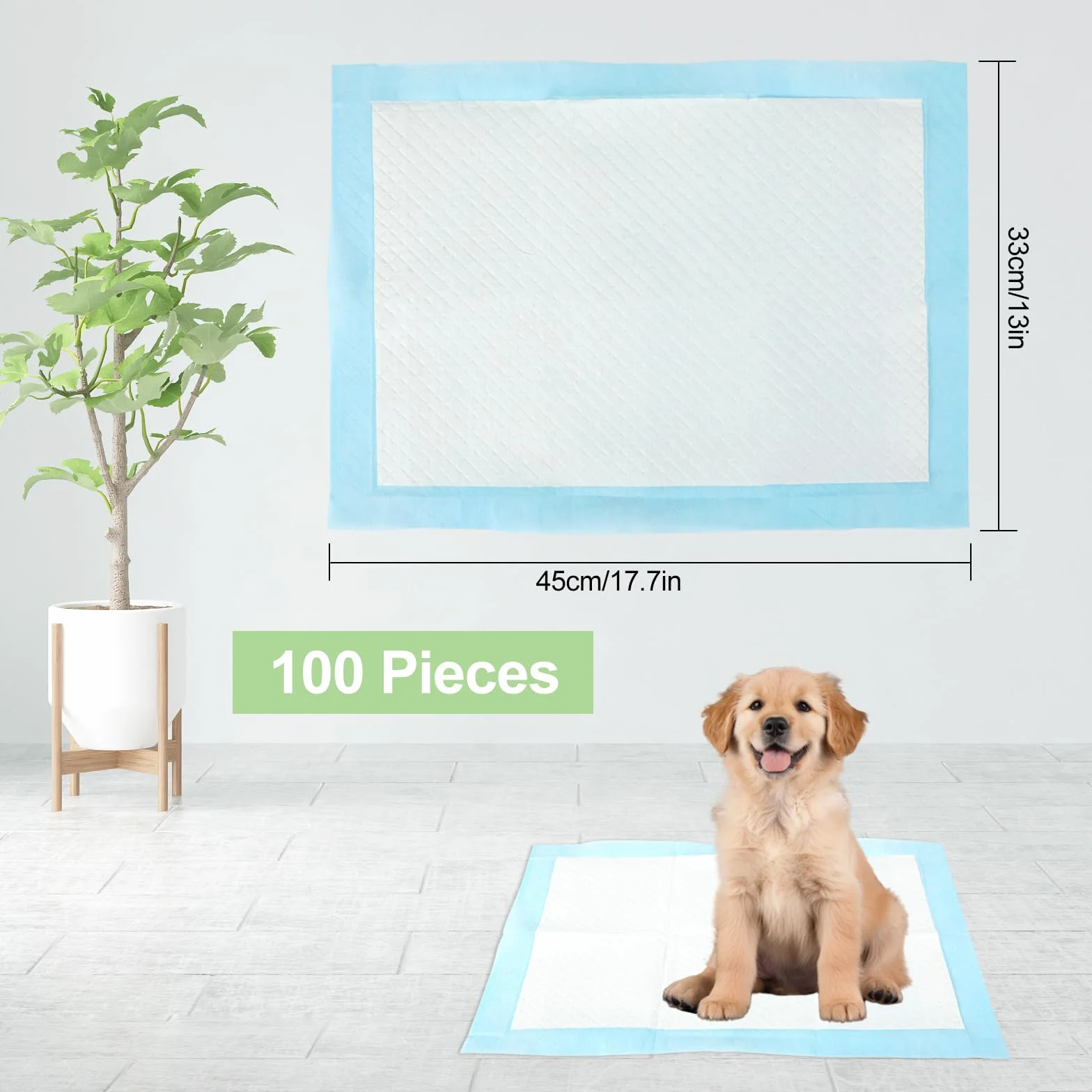 100 Pezzi Tappetini Igienici per Cani - 33 x 45cm Traversina Tappetino Cane Pipi Assorbenti Igienico l'Addestramento - Design a 6 strati a Prova di Perdite con Superficie ad Asciugatura Rapida
