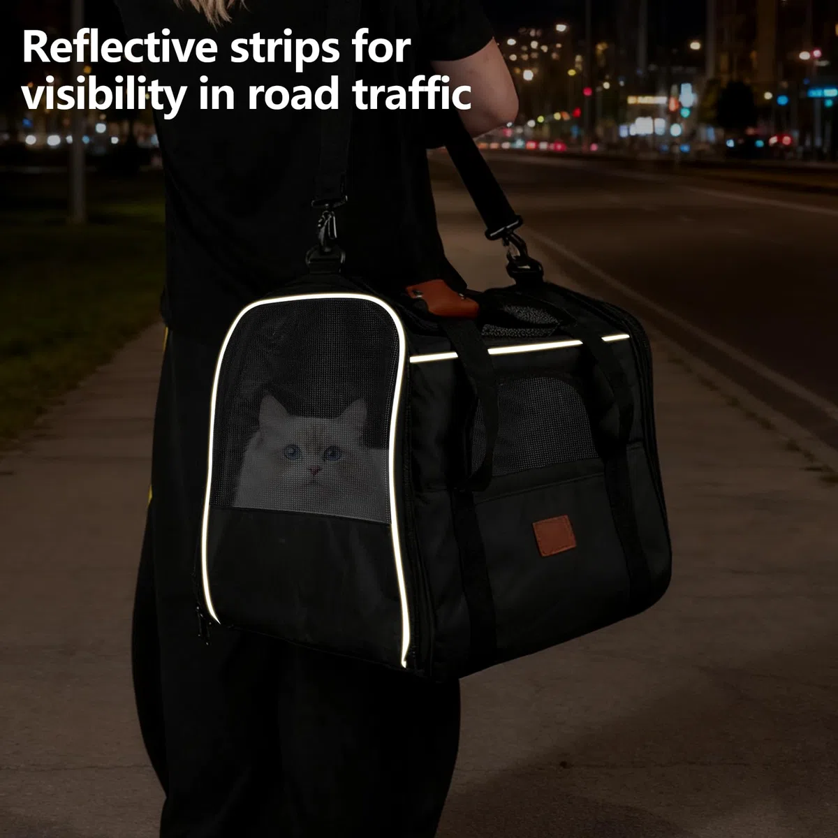 Trasportino Gatto, 45x32x35cm Trasportino per Cani e Gatti, Pieghevole, Auto Borsa Animali Domestici Portabile con Tappetino Rimovibile e Ciotola, Nero