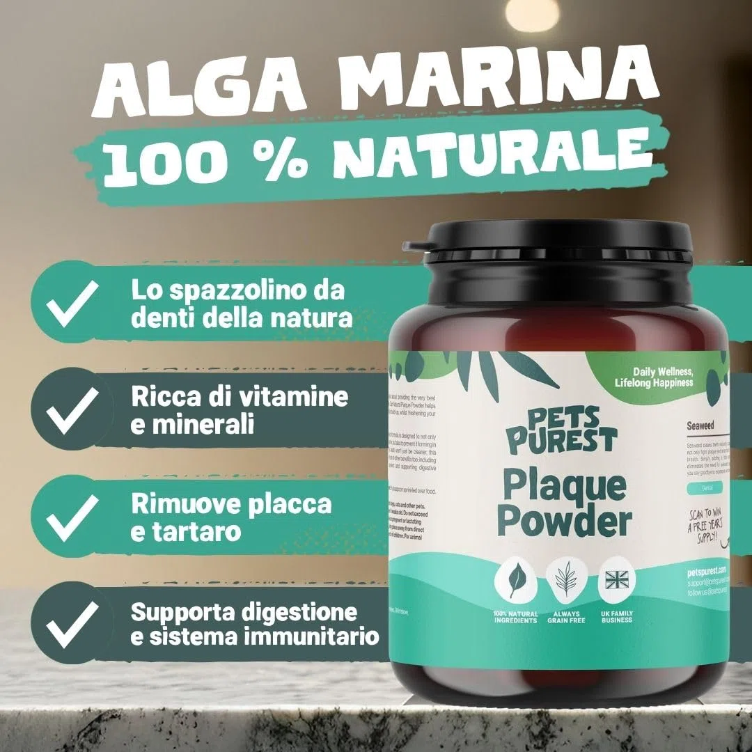 Pets Purest 100% Naturale Rimozione della Placca e del Tartaro (185g) per Cani, Gatti e Animali Domestici. Impedisce l'accumulo di placca e Il tartaro rinfresca l'alito previene Problemi alle Gengive