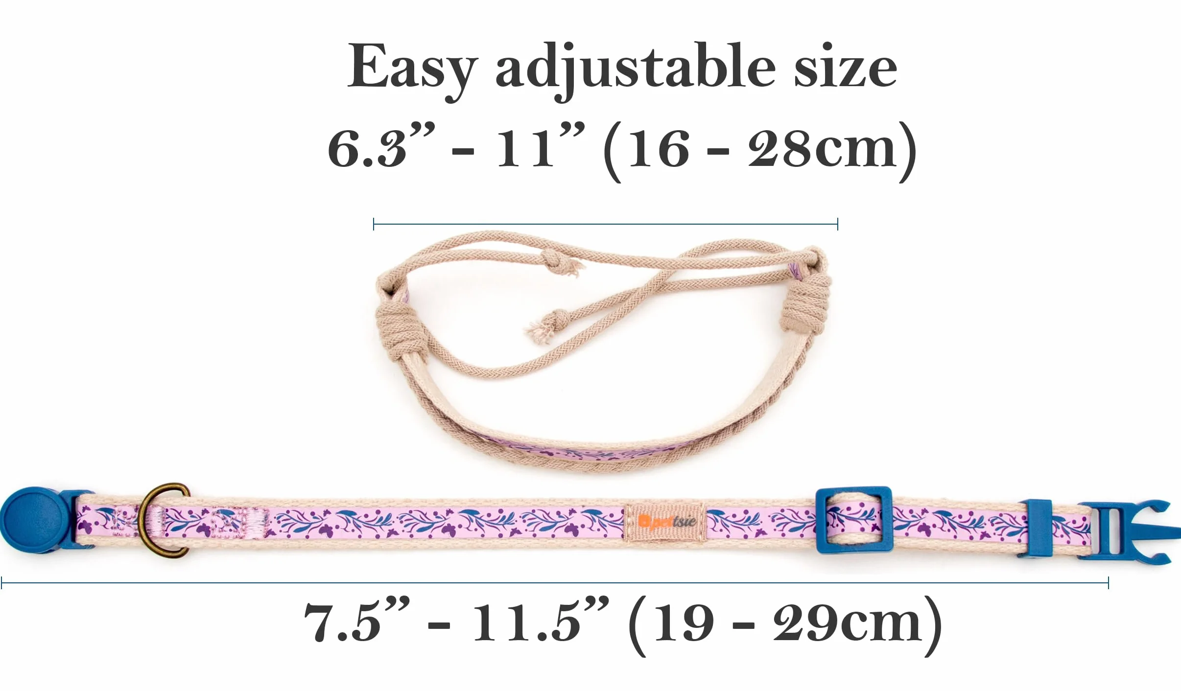 Pettsie braccialetto dell' amicizia durevole 100% cotone extra sicurezza D-Ring accessori confortevole morbido cotone facile regolabile (19-29 cm)